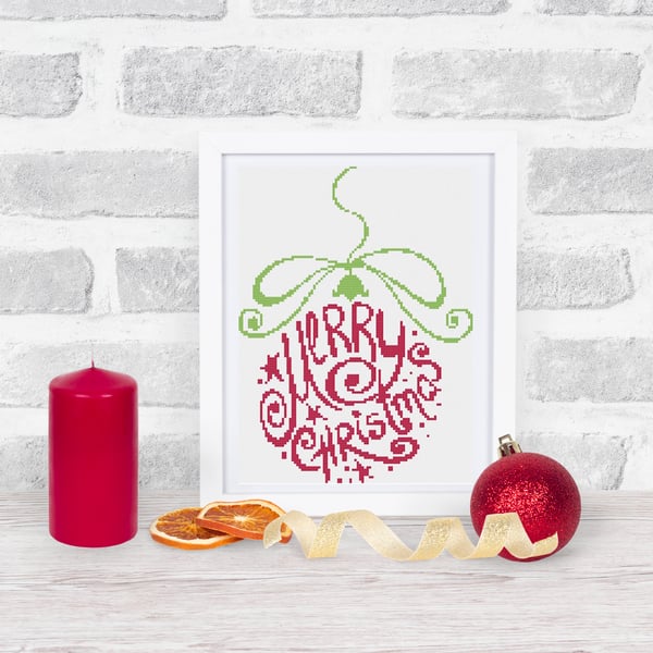 Christmas Cross Stitch Kit - Merry Christmas Bauble Cross Stitch