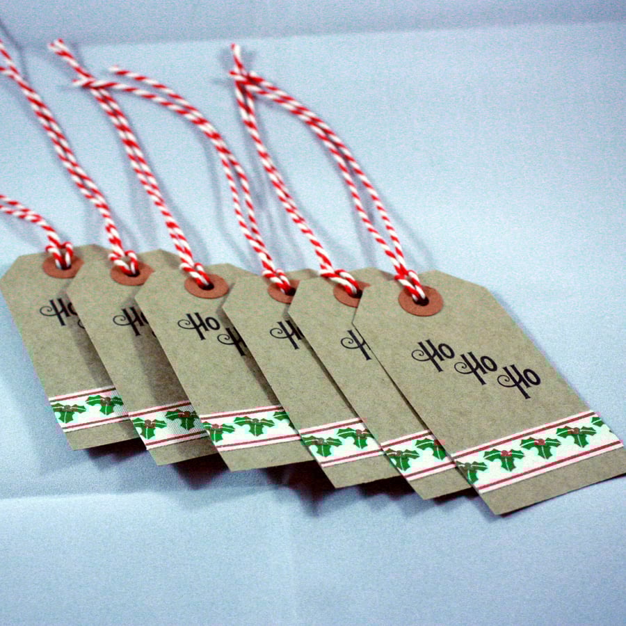 Ho Ho Ho handmade holly Christmas gift tags