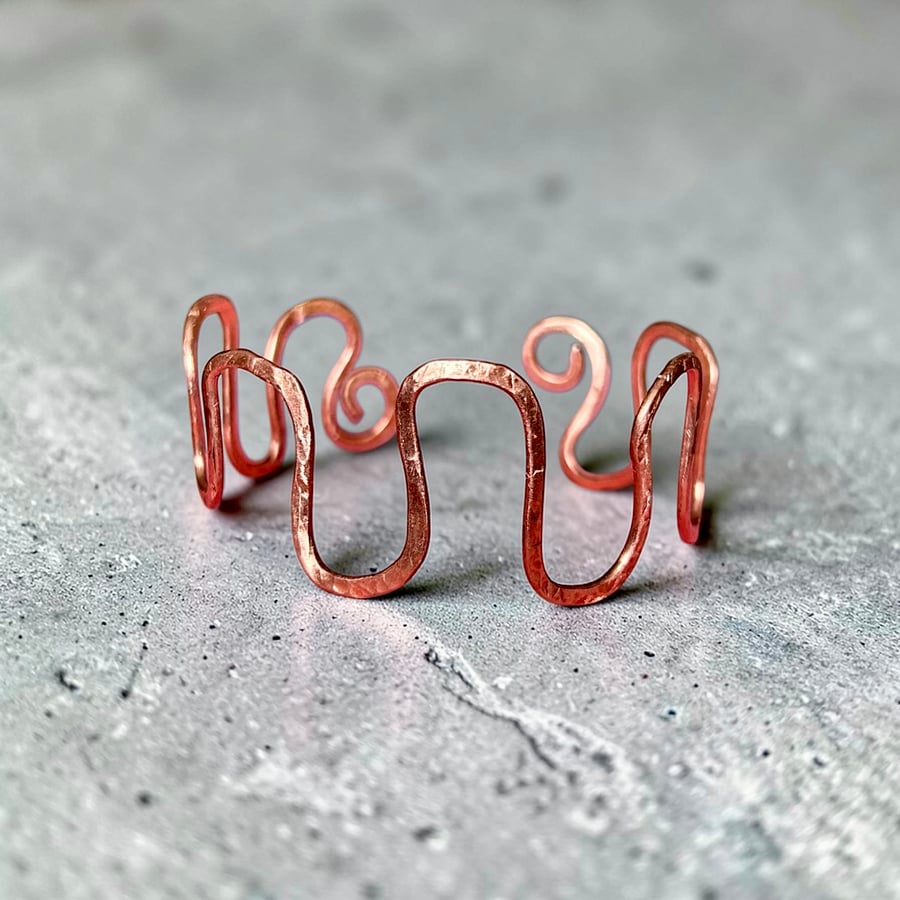 Adjustable Solid Copper Upper Lower Arm Cuff - Hammered