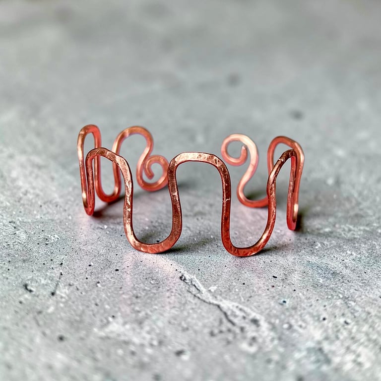 Adjustable Solid Copper Upper Lower Arm Cuff - Hammered