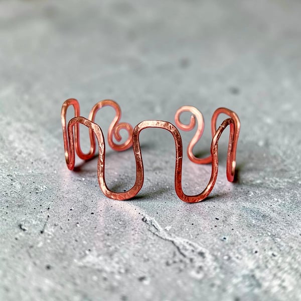 Adjustable Solid Copper Upper Lower Arm Cuff - Hammered