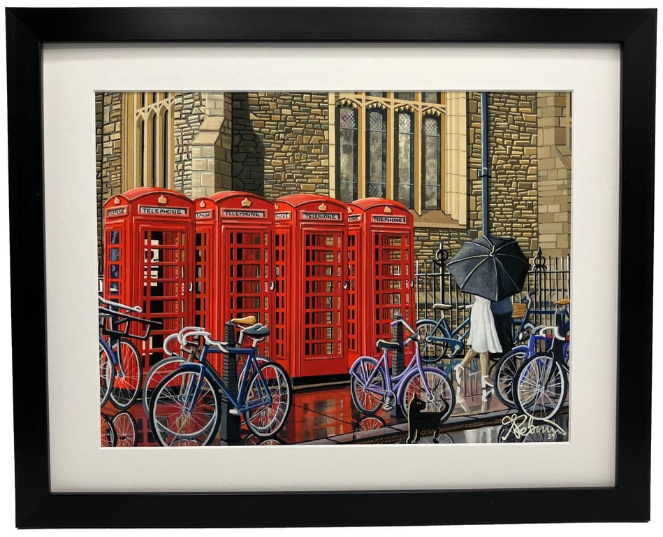 Cambridge Phone Boxes. Urban Cityscape Framed & Unframed Fine Art Print Gift