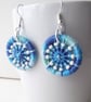 Earrings, Drop or Dangle, Beaded Dorset Buttons, Variegated Blue Thread - Image 2