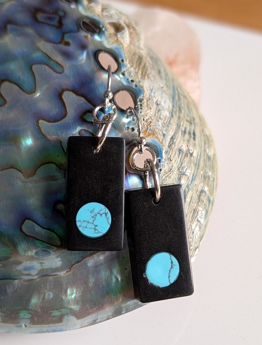 Resin and Turquoise Drop Earrings with Sterling Silver