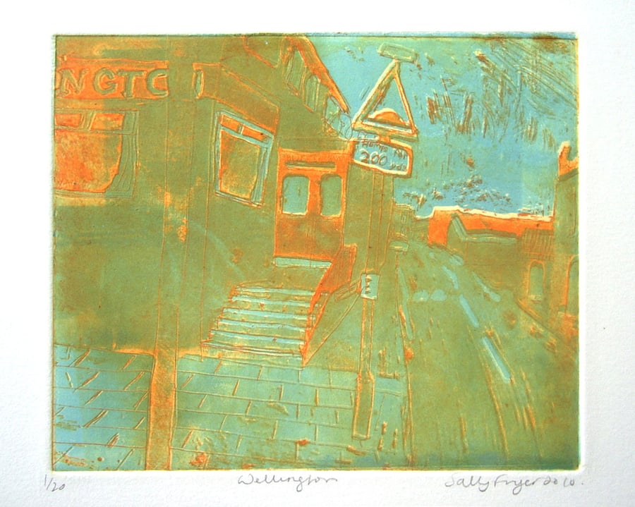 Wellington Pub, Irlam's o' th' Height, Salford original etching with aquatint