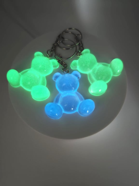 Handmade Resin Keychain Set: Glow In The Dark Teddy Bears- Bag Charm