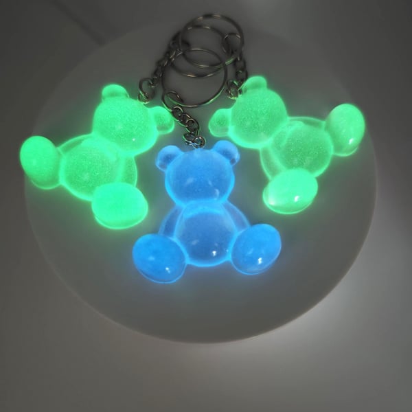 Handmade Resin Keychain Set: Glow In The Dark Teddy Bears- Bag Charm