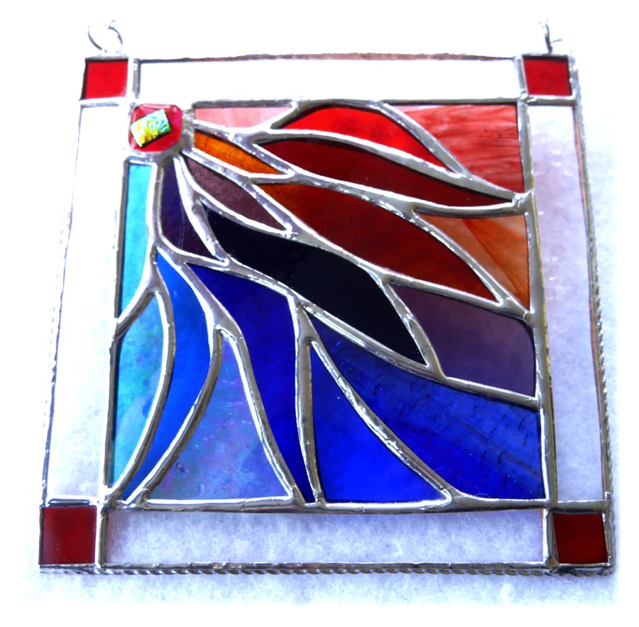 Ribbons Stained Glass Suncatcher Handmade 009 Bordered