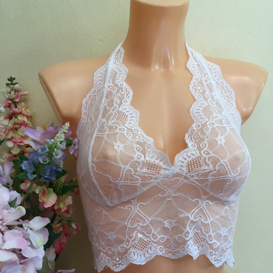 Halter bralette and short set in pretty white lace