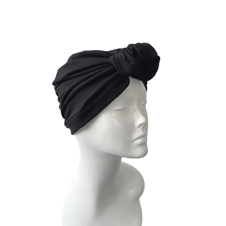 Black Chemo Hair Turban for Women, Top Knot Ladies Jersey Turban Hat