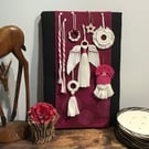 Boho macrame Christmas decoration set- pink trim