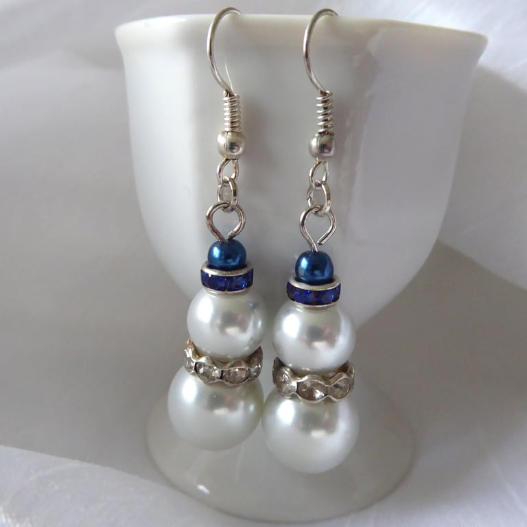 Christmas Bauble Snowman Earrings with Blue Bobble Hat