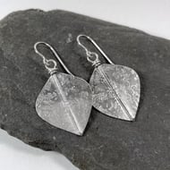 Large silver leaf spear earrings