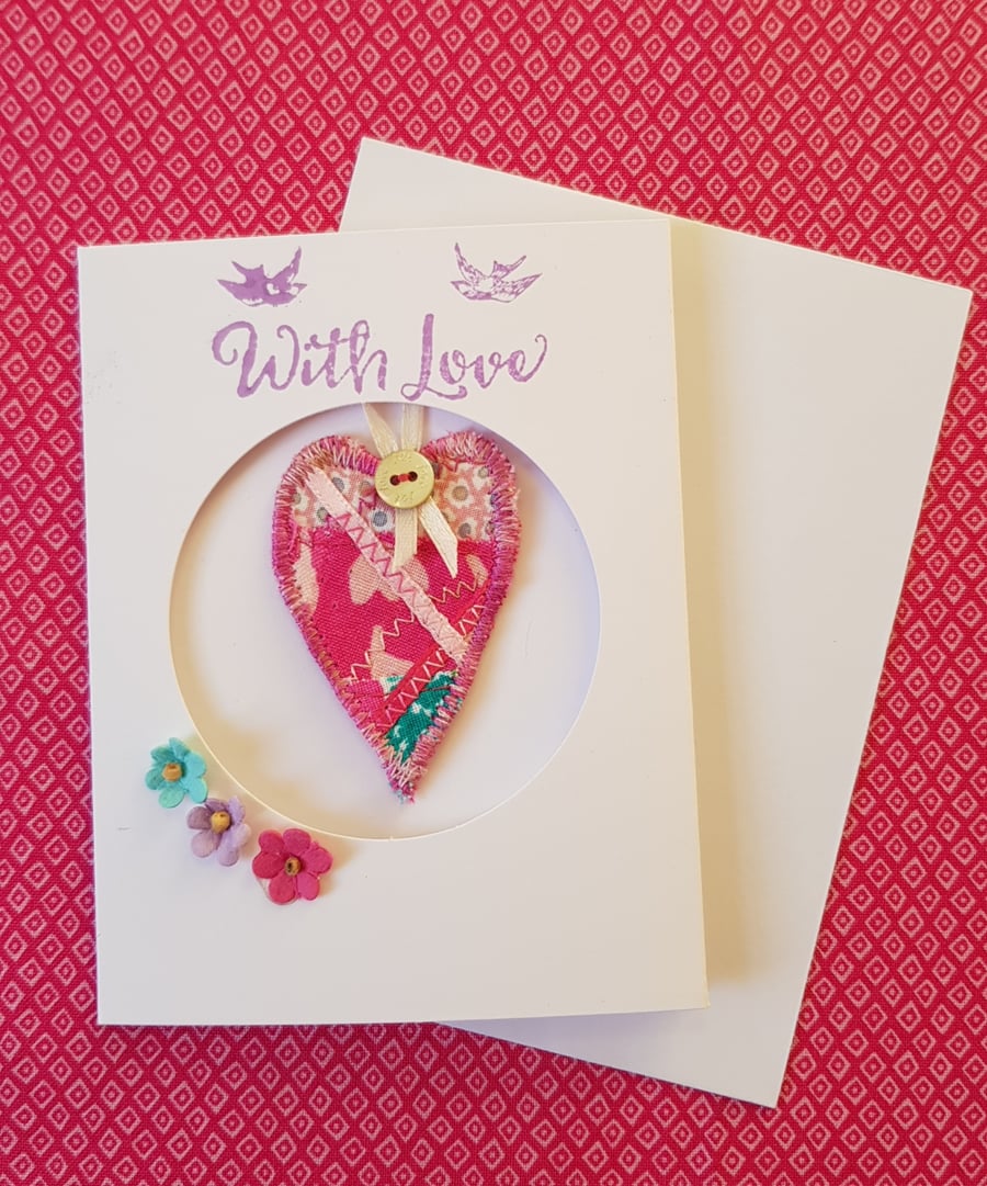 Textile heart in a card: small