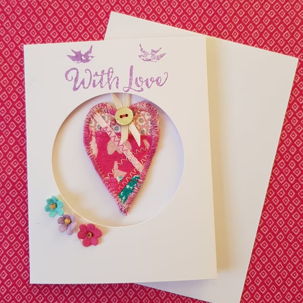 Textile heart in a card: small