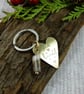 Keyring, Hammered Brass Heart with Engraved Message and Agate Gemstone - Image 6