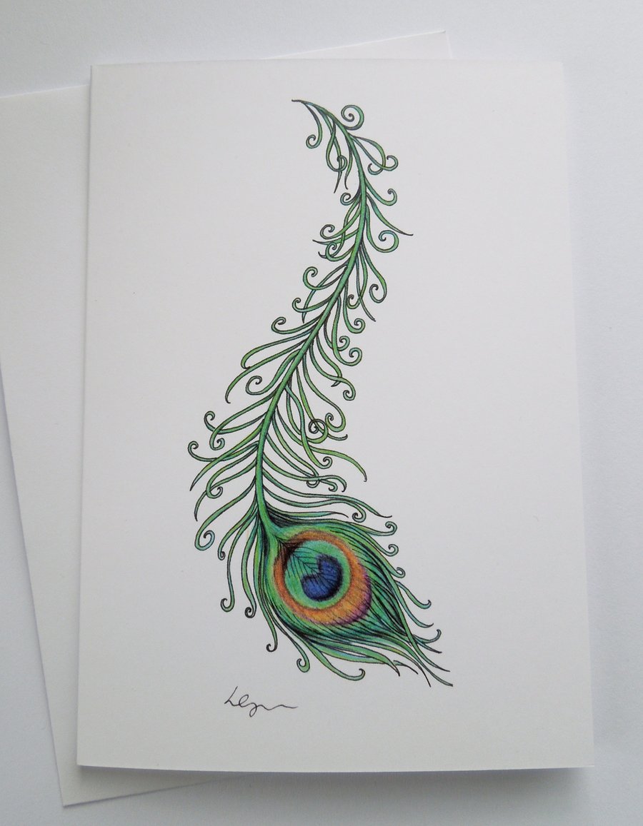 Peacock Feather greeting card with envelope - Folksy