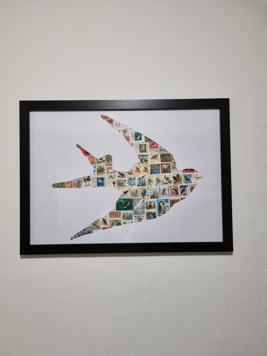 Birds stamp collage photo A3 frame 