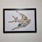 Birds stamp collage photo A3 frame 