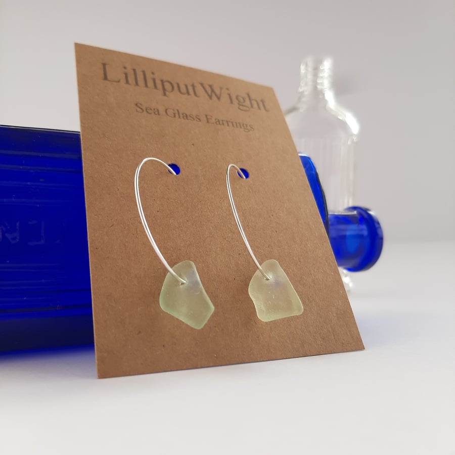 Sea foam coloured sea glass silver hooped earrings