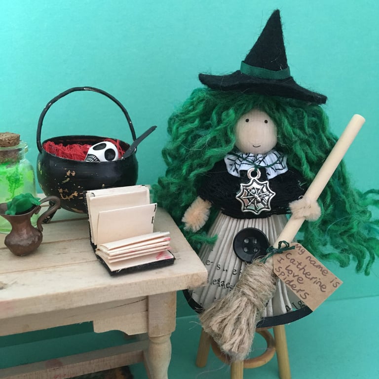 Green Witch Doll Decoration, Witch Core Ornament - Halloween Decoration 