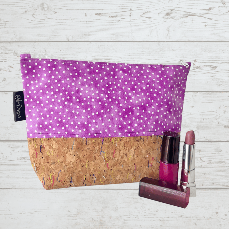 Makeup bags purple spots and cork 