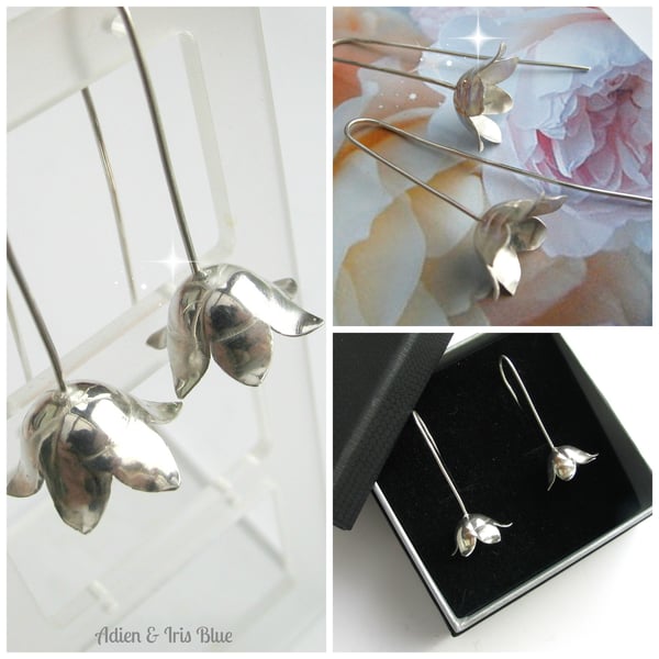 Silver Flower Drop Earrings