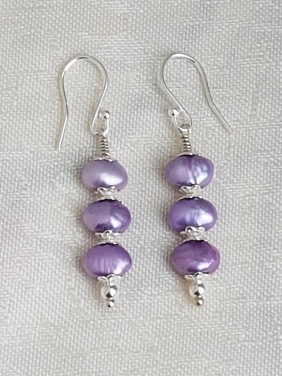 Gorgeous Lilac Freshwater Pearl Earrings - Sterling Silver Ear Wires