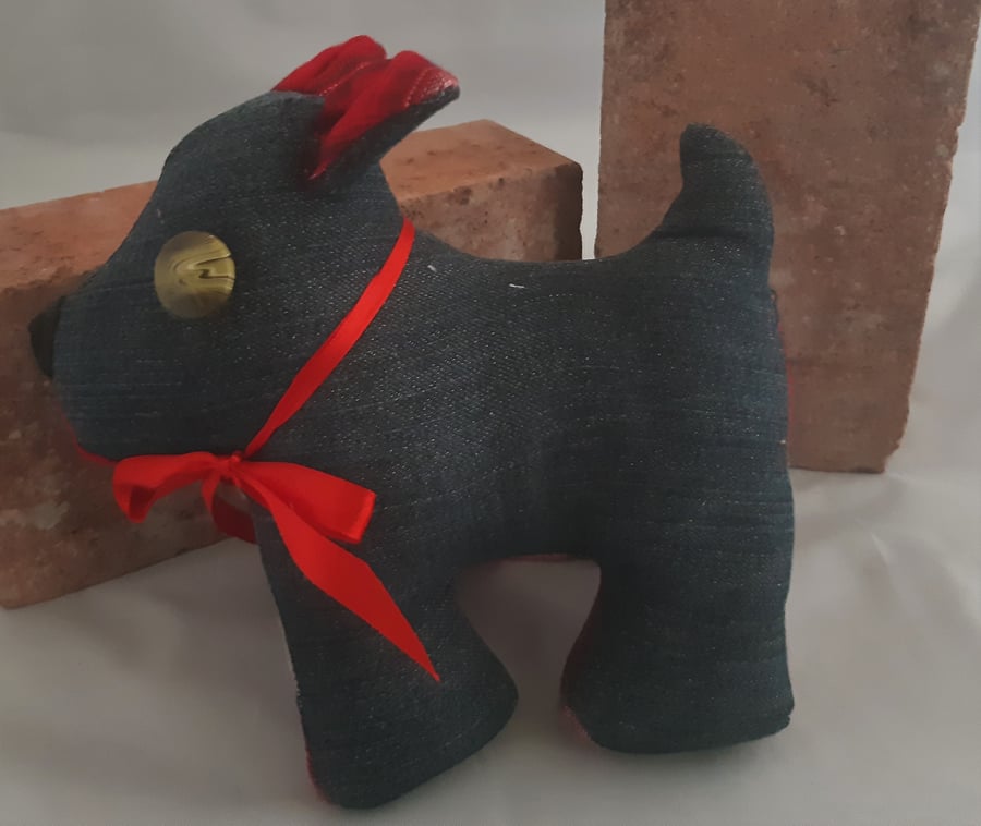 Clearance - Tartan and Denim Scottie Dog Door Stop 