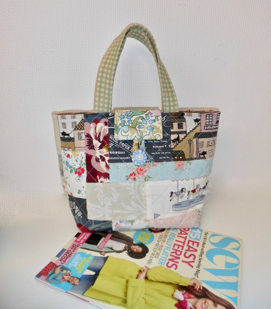 Seconds Sunday Patchwork tote bag short handles project bag shopper