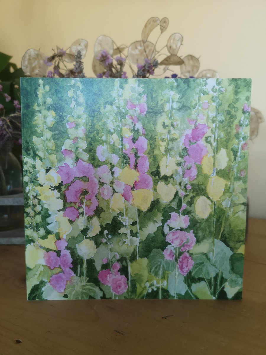 'Hollyhocks' greetings card