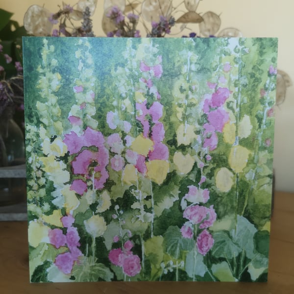 'Hollyhocks' greetings card