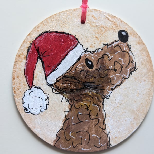 Christmas decoration, Bedlington Terrier, dog, christmas tree, santa hat, poodle