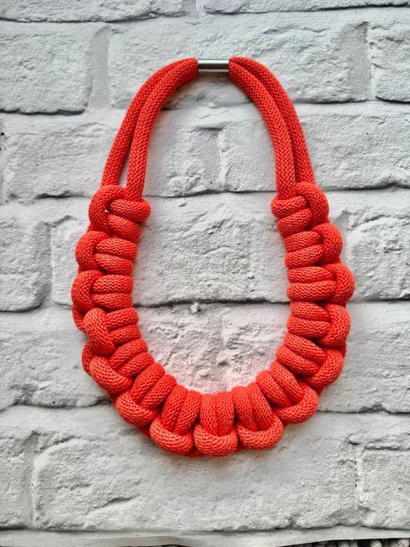 Chunky Woven Cotton Cord Necklace -Blood Orange