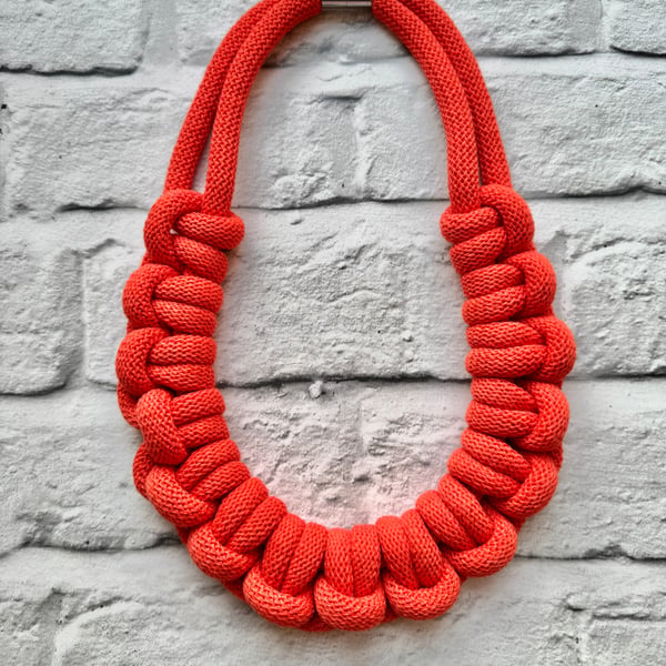 Chunky Woven Cotton Cord Necklace -Blood Orange