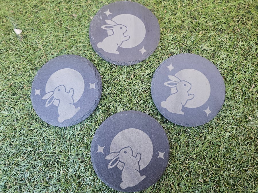 Moongazing Hare Slate Coasters Drinkware Home Decor