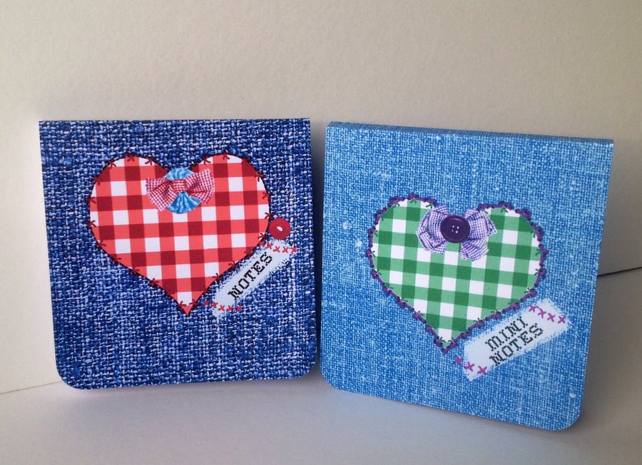 Notebooks Set of Two,'Gingham Hearts and Denim,Handmade Notebooks 2pk