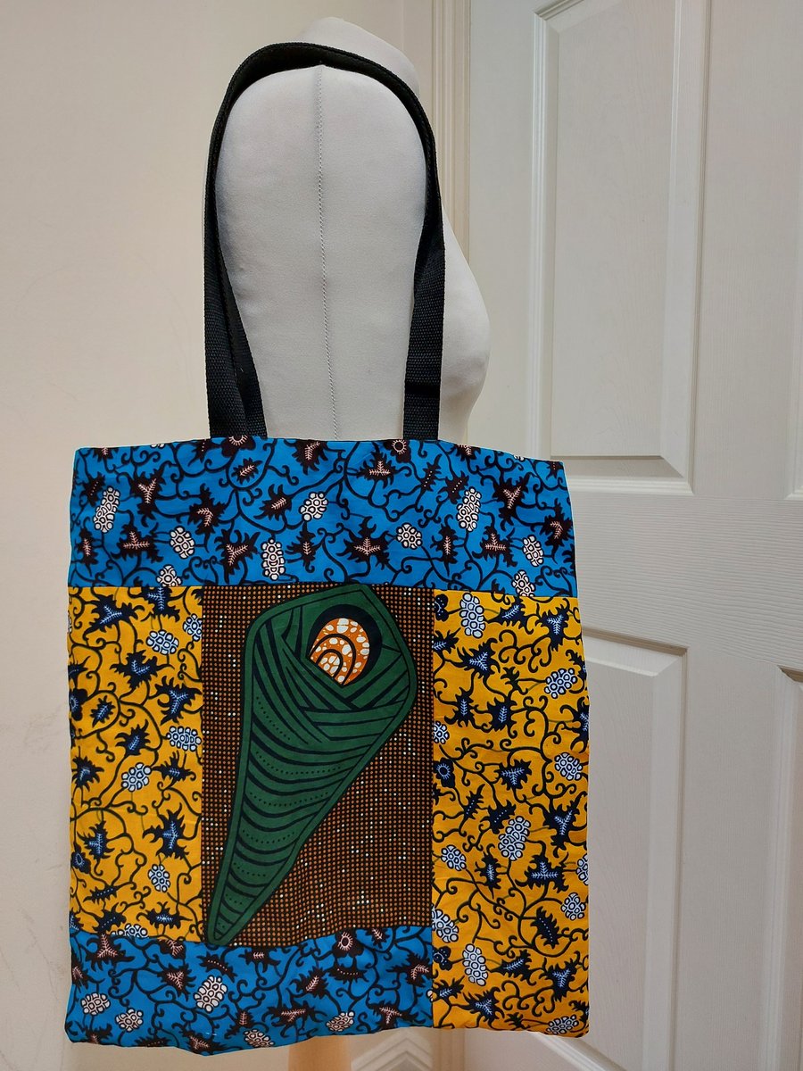 Multi coloured reusable lined  Ankara fabric medium tote bag