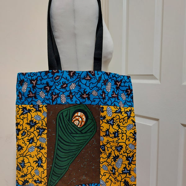 Multi coloured reusable lined  Ankara fabric medium tote bag