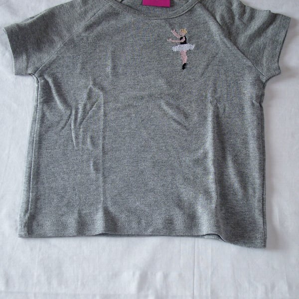 Ballerina, T-shirt , age 2-3, hand embroidered