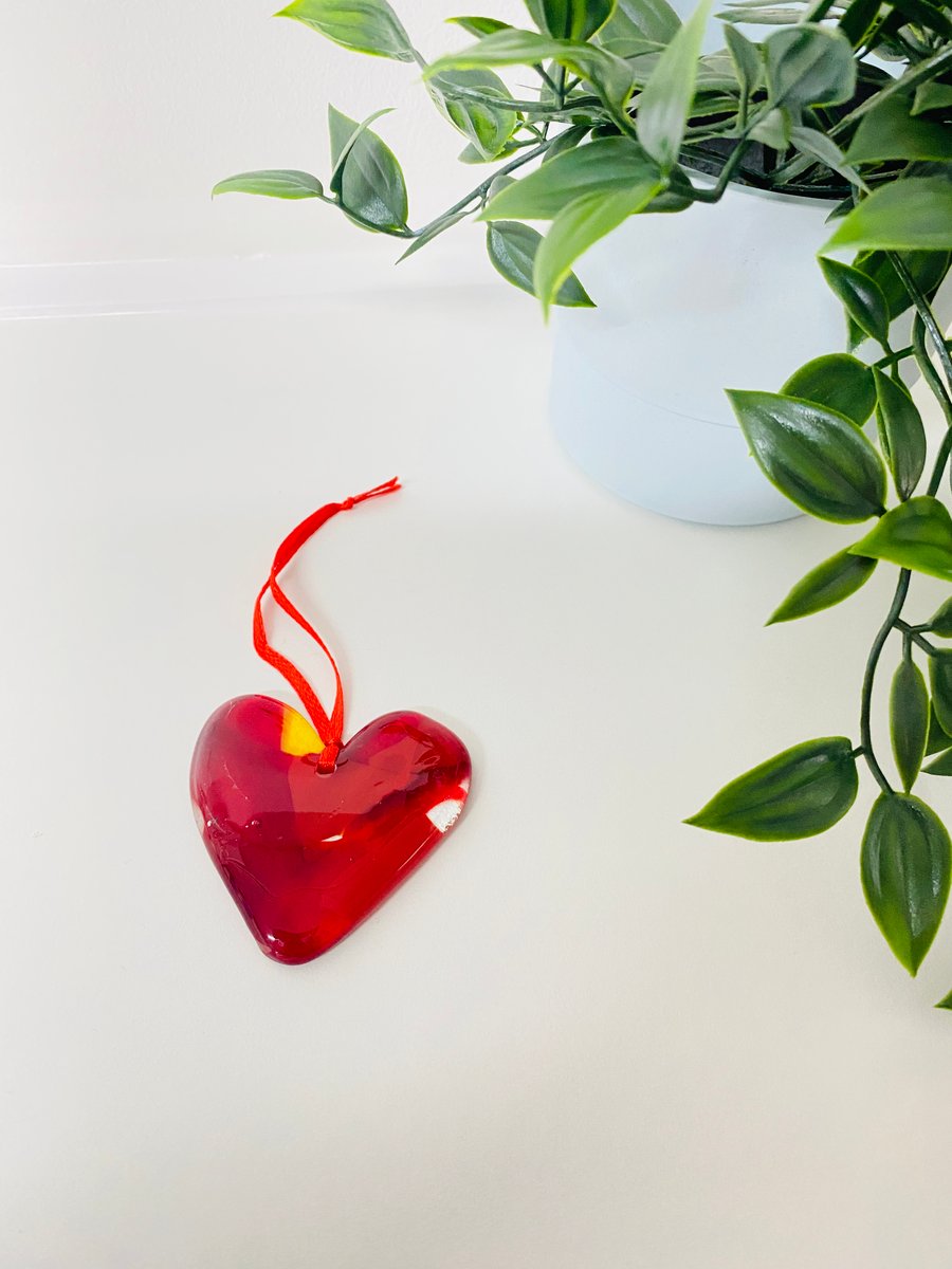 Red and gold cast glass hanging heart - sale