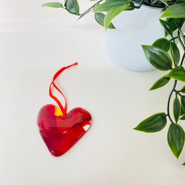 Red and gold cast glass hanging heart - sale