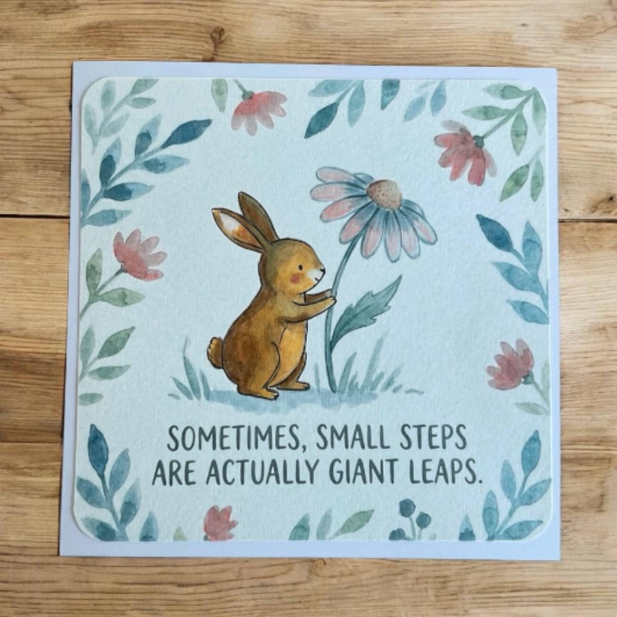 "Small Steps, Giant Leap" Rabbit Motivational Card