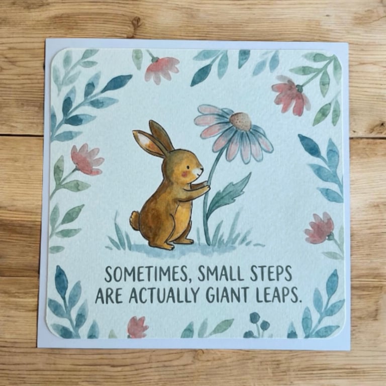The Resilient Rabbit. "Small Steps, Giant Leap" Rabbit Motivational Card