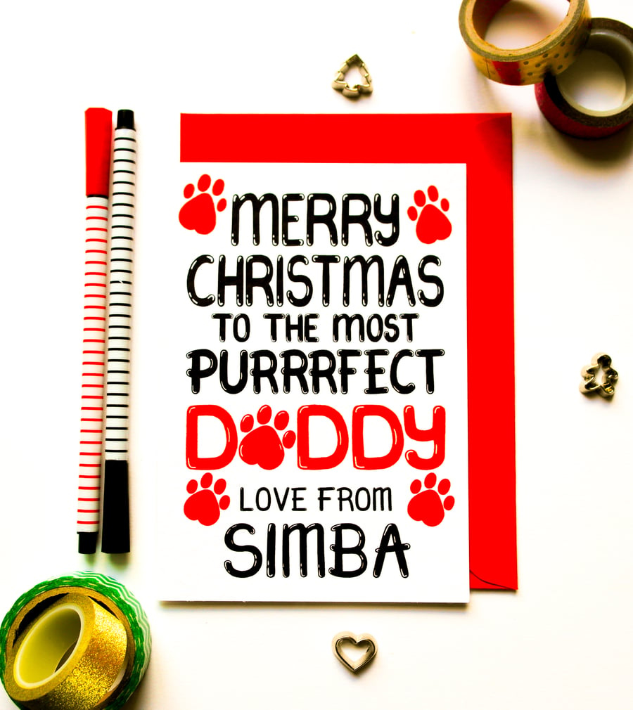 Christmas card Purrrfect Daddy Personalised Card Love from the Cat For A Cat Dad