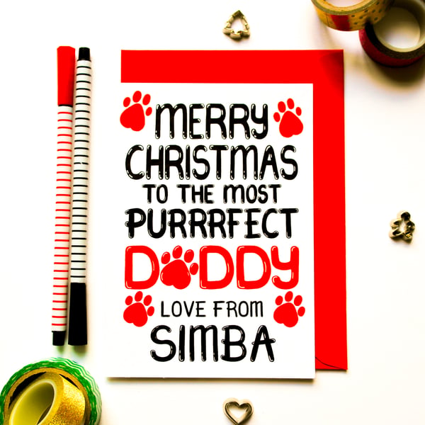 Christmas card Purrrfect Daddy Personalised Card Love from the Cat For A Cat Dad