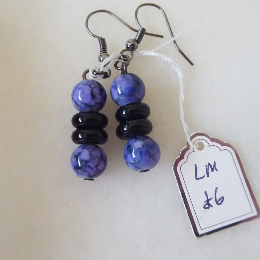 Blue and Black Beaded Earrings - Summer Seconds