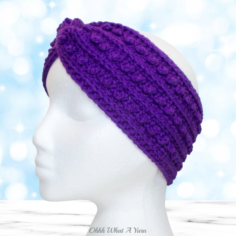 Crochet headband, ear warmer. Ladies purple twist ear warmer. Purple headband.