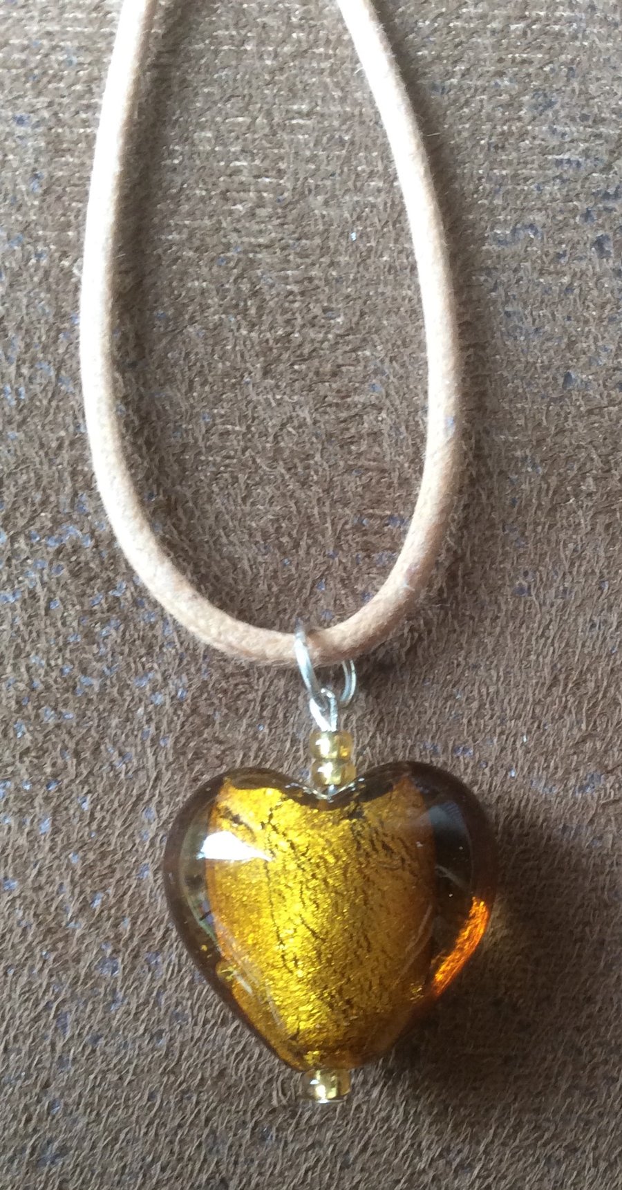 Golden Brown Glass Heart Necklace