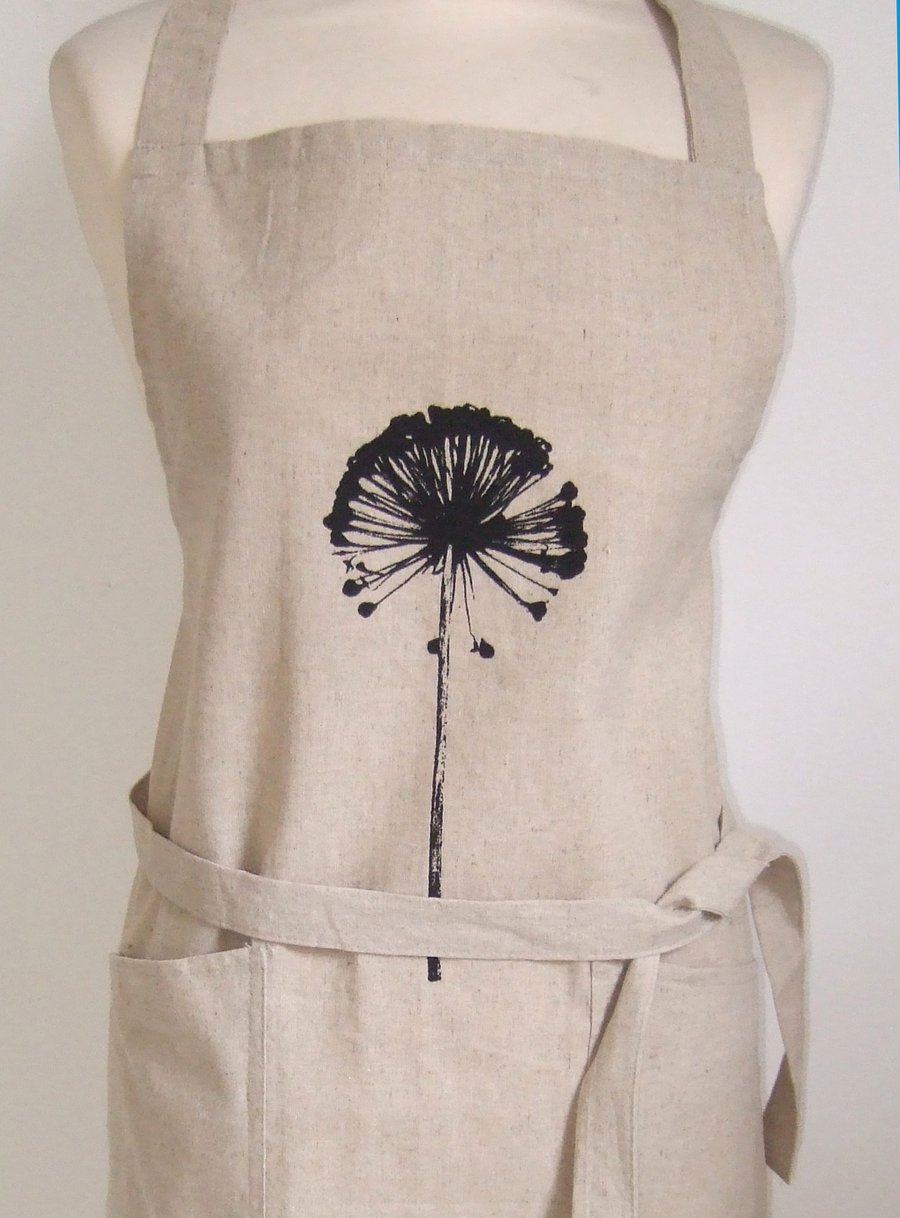Allium hand printed linen apron
